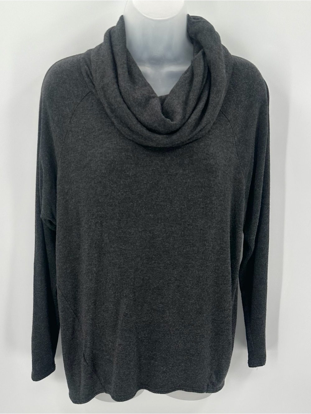 Lou & Grey Top Womens S Dark Gray Signaturesoft Cowl Tunic Rayon Spandex Knit